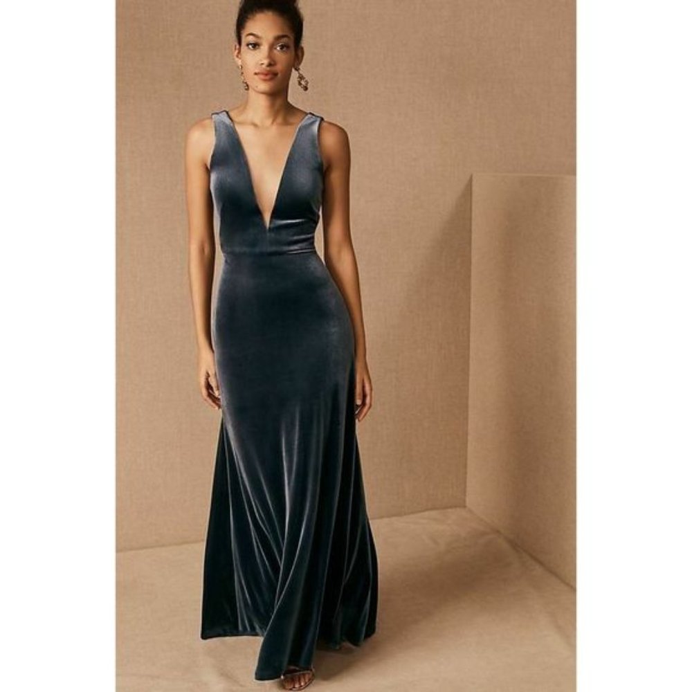 Jenny Yoo Logan French Blue Velvet Gown Size 2 NWT